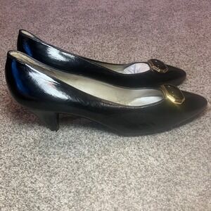 Bruno Magli‎ Black Patent Leather Pumps Kitten Heel Made in Italy 8.5 AA Narrow